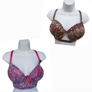 2 Lace Floral Underwire Bras wirh Adjustable Straps 44D Bra